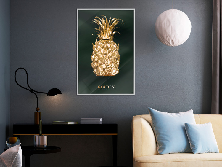 Wall Poster Golden Exoticism - golden pineapple composition on a dark green background 135603 additionalImage 4