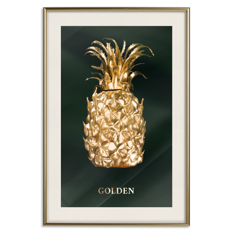 Wall Poster Golden Exoticism - golden pineapple composition on a dark green background 135603 additionalImage 15