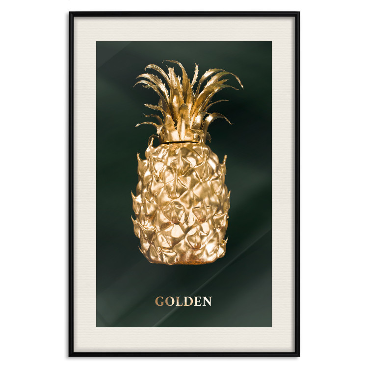 Wall Poster Golden Exoticism - golden pineapple composition on a dark green background 135603 additionalImage 16