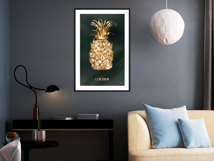 Wall Poster Golden Exoticism - golden pineapple composition on a dark green background 135603 additionalImage 3
