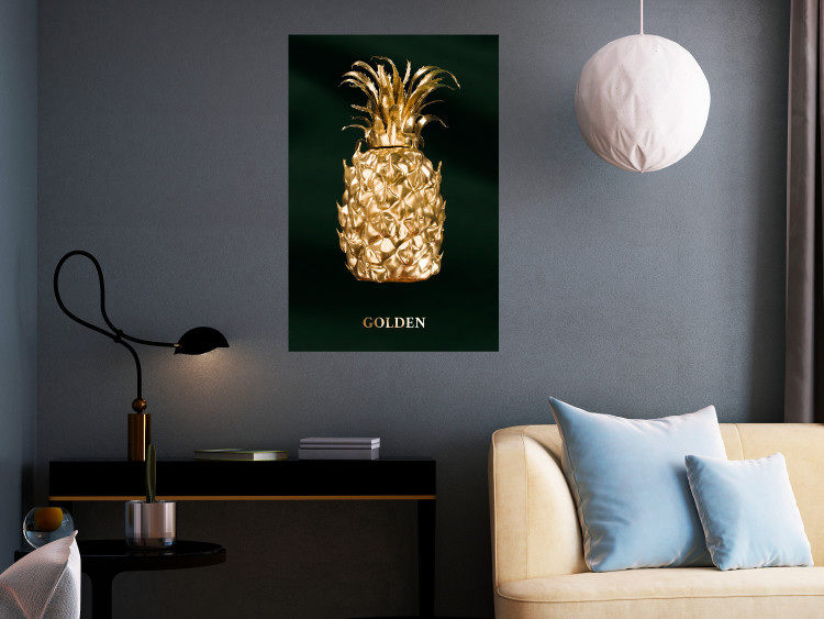 Wall Poster Golden Exoticism - golden pineapple composition on a dark green background 135603 additionalImage 24