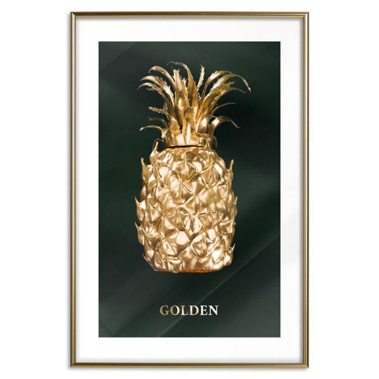 Wall Poster Golden Exoticism - golden pineapple composition on a dark green background 135603 additionalImage 13