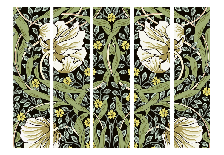 Folding Screen Beauty of Sketch II (5-piece) - composition of flowers and green plants 136103 additionalImage 3