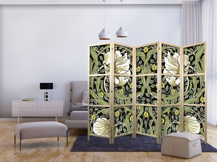 Folding Screen Beauty of Sketch II (5-piece) - composition of flowers and green plants 136103 additionalImage 8