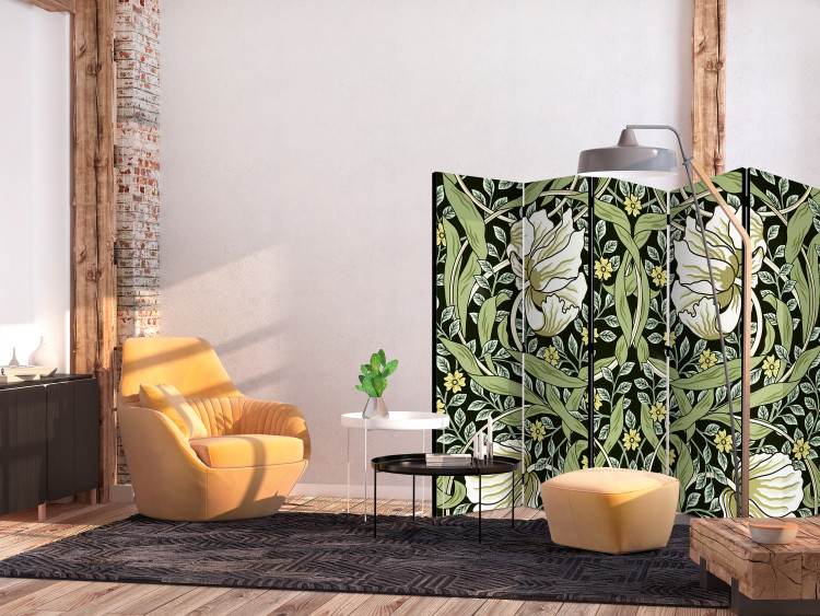 Folding Screen Beauty of Sketch II (5-piece) - composition of flowers and green plants 136103 additionalImage 2