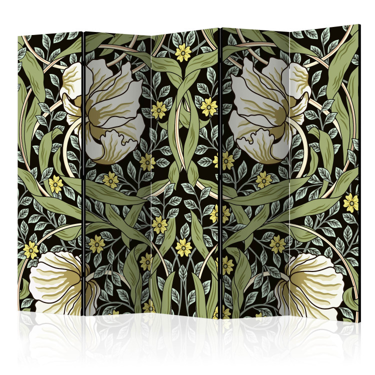 Folding Screen Beauty of Sketch II (5-piece) - composition of flowers and green plants 136103