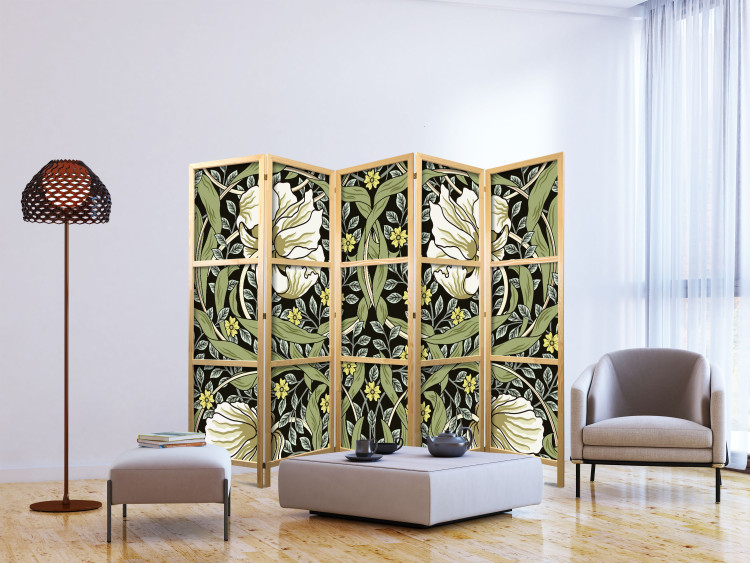 Folding Screen Beauty of Sketch II (5-piece) - composition of flowers and green plants 136103 additionalImage 6