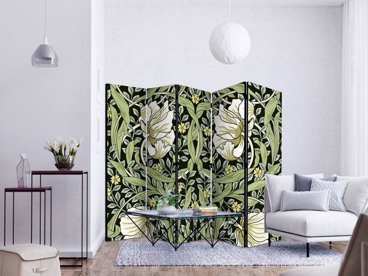 Folding Screen Beauty of Sketch II (5-piece) - composition of flowers and green plants 136103 additionalImage 4