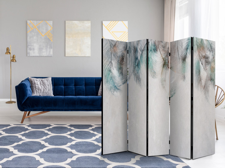 Room Divider Screen Colorful Feathers II (5-piece) - Unique composition with a gray background 138103 additionalImage 4