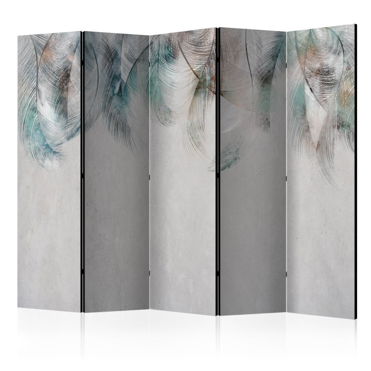 Room Divider Screen Colorful Feathers II (5-piece) - Unique composition with a gray background 138103