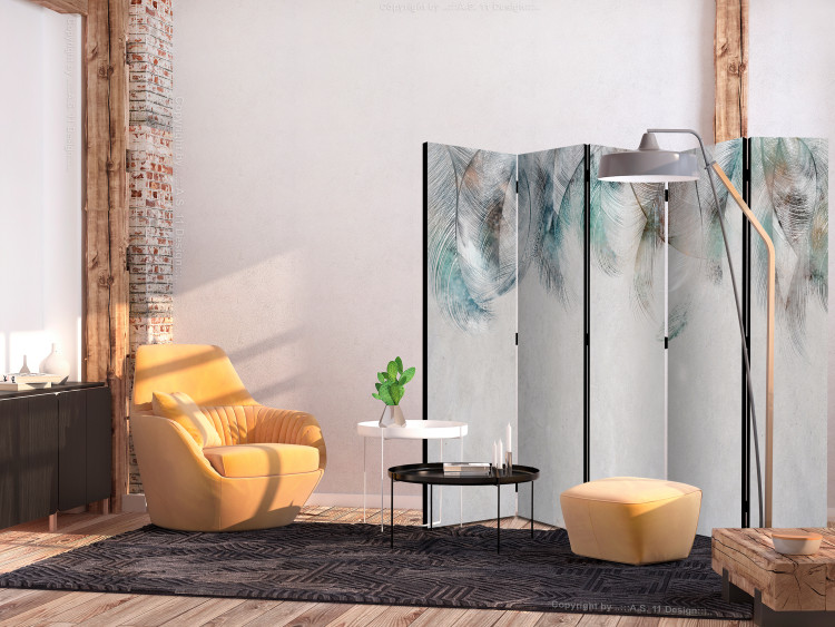 Room Divider Screen Colorful Feathers II (5-piece) - Unique composition with a gray background 138103 additionalImage 2
