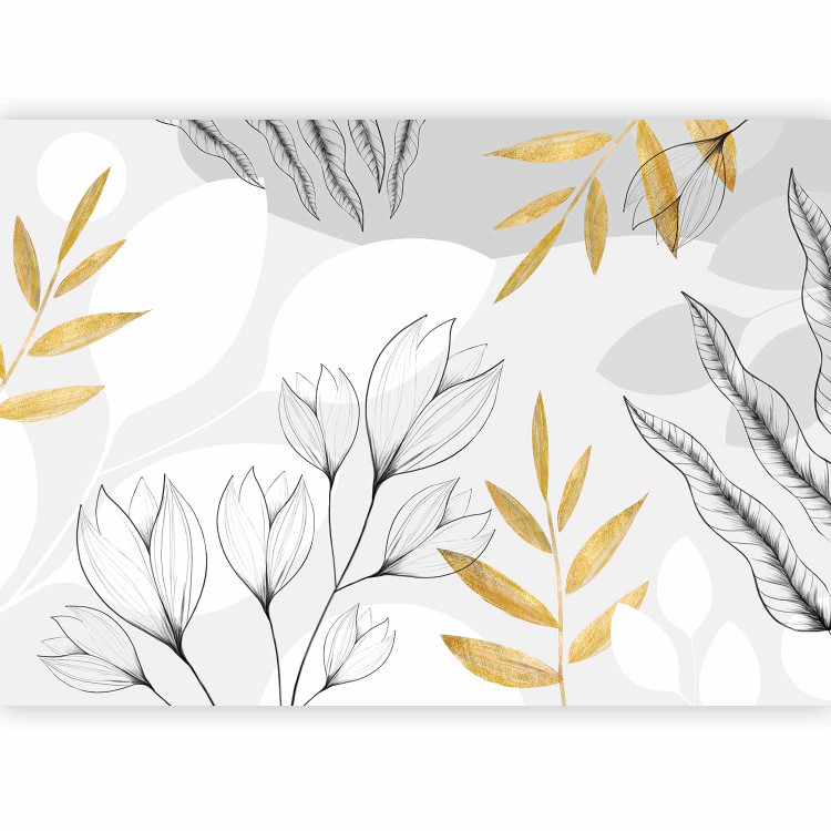 Wall Mural Spring abstraction - leaves and flowers with golden elements 138803 additionalImage 5