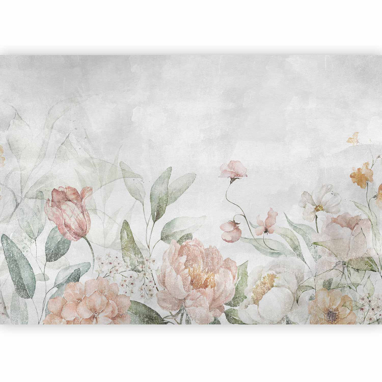 Photo Wallpaper Mint glade - retro floral motif with flowers with grey background 142703 additionalImage 1