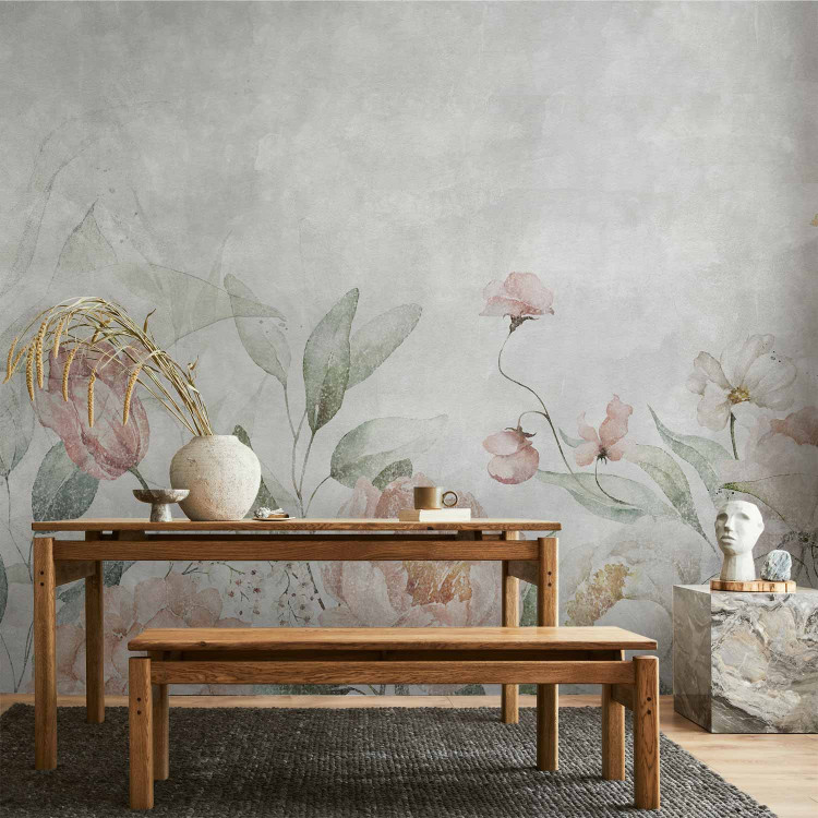 Photo Wallpaper Mint glade - retro floral motif with flowers with grey background 142703 additionalImage 6