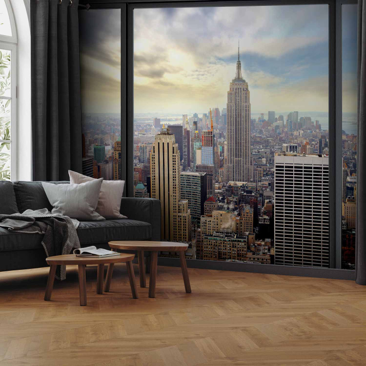 Wall Mural City from Above - Photo of New York from behind the Glass of an Apartment Building 146403
