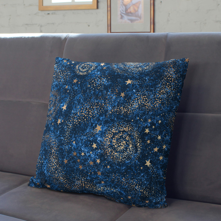 Decorative Microfiber Pillow Starry sky - abstract blue motif with gold accents cushions 146903 additionalImage 3
