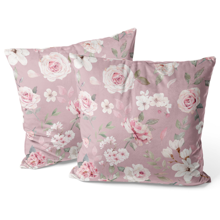 Decorative Velor Pillow Spring charm - vintage-style rose and magnolia on dark pink background 147103 additionalImage 3