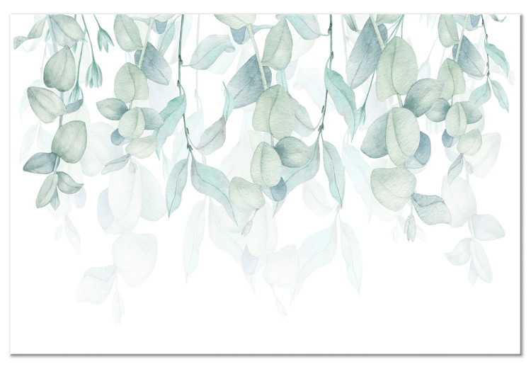 Canvas Print Pastel Vegetation - Green Leaves on Twigs on a White Background 150403