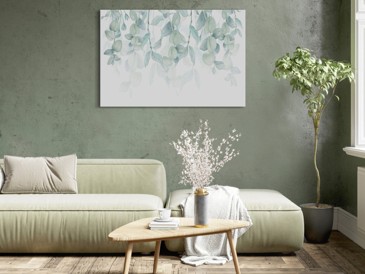 Canvas Print Pastel Vegetation - Green Leaves on Twigs on a White Background 150403 additionalImage 3