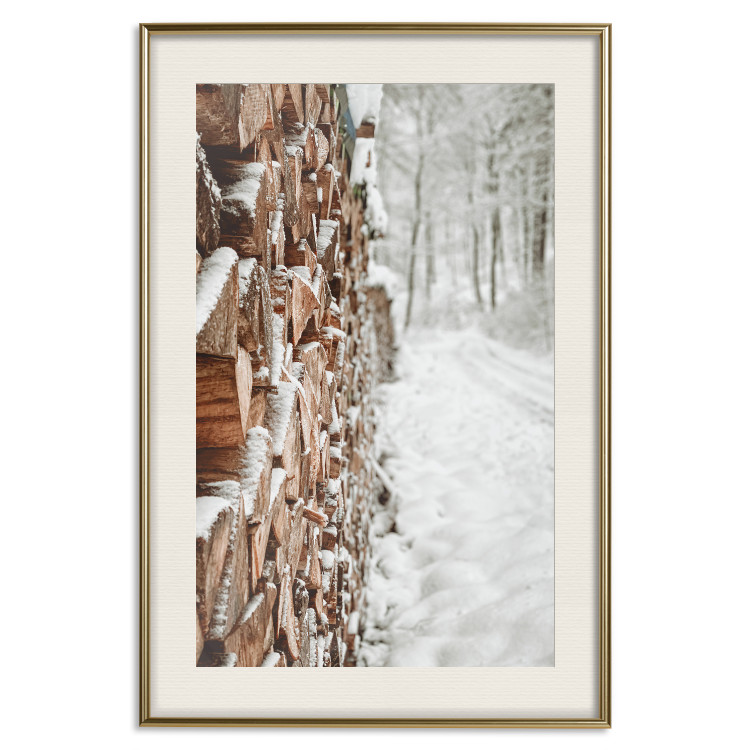 Poster Winter Forest - Photography of a Pile of Wood on a Snowy Forest Road 151703 additionalImage 25