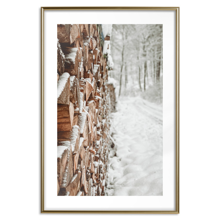 Poster Winter Forest - Photography of a Pile of Wood on a Snowy Forest Road 151703 additionalImage 24
