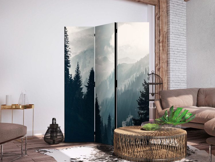 Folding Screen Sunny Landscape - Snowy Mountains Covered With Christmas Trees [Room Dividers] 159803 additionalImage 2