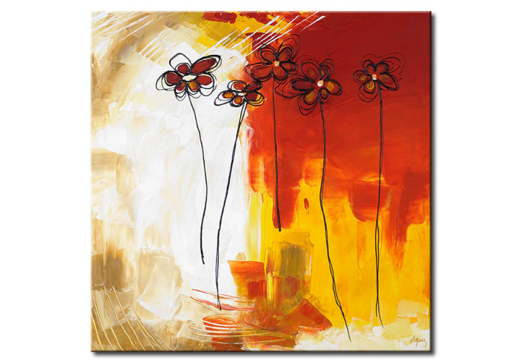 Canvas Daisies (1-piece) - Abstraction with the outline of flowers on a light background 48603