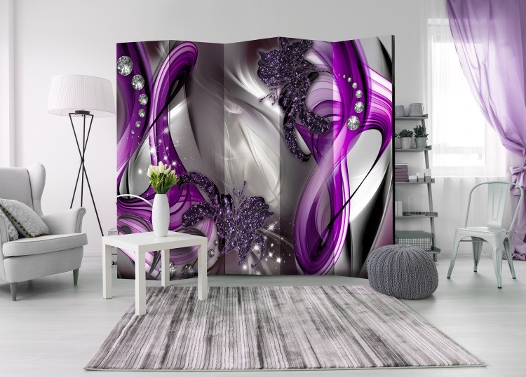 Room Divider Screen Sounds of the Senses II - abstract glow of purple and silver waves 95603 additionalImage 2