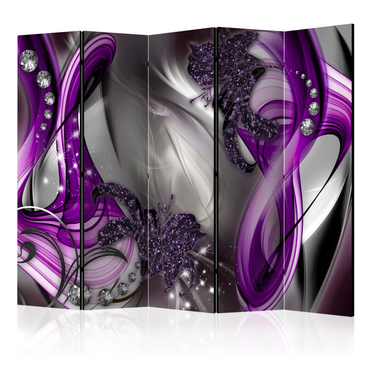 Room Divider Screen Sounds of the Senses II - abstract glow of purple and silver waves 95603