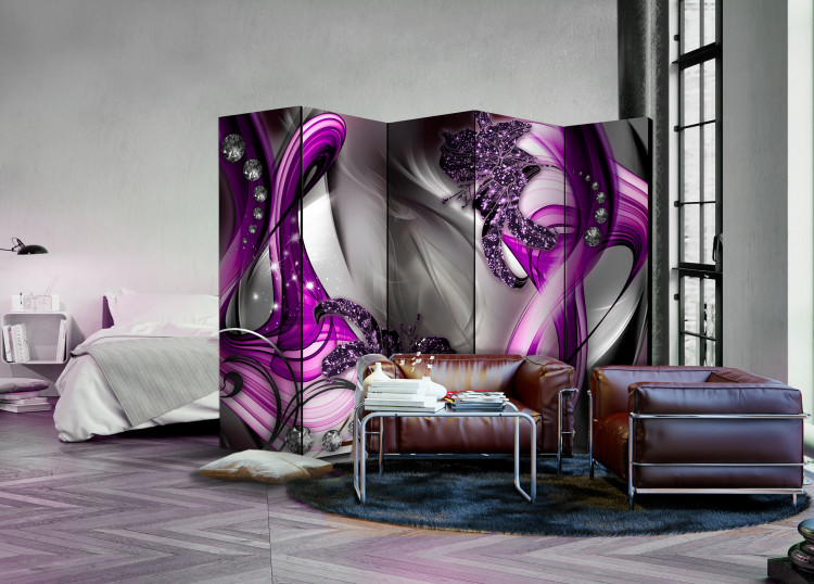 Room Divider Screen Sounds of the Senses II - abstract glow of purple and silver waves 95603 additionalImage 4