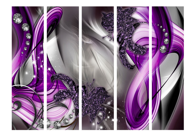 Room Divider Screen Sounds of the Senses II - abstract glow of purple and silver waves 95603 additionalImage 3