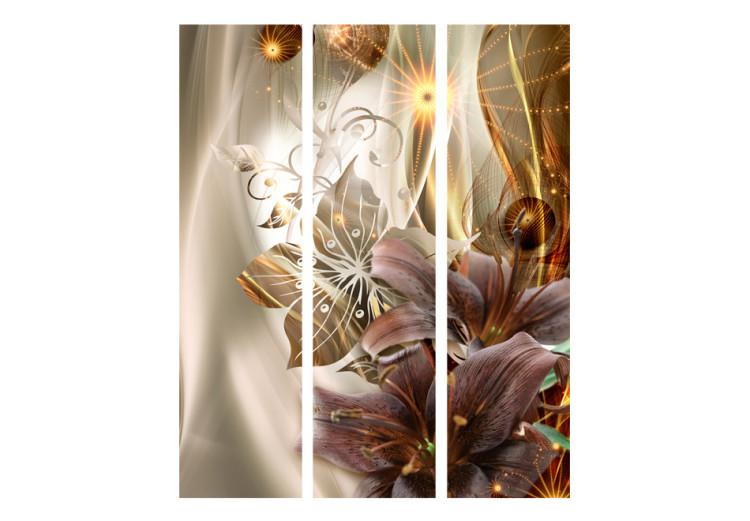 Room Separator Amber Land - lilies on a background of bronze ornaments and wave 95703 additionalImage 3