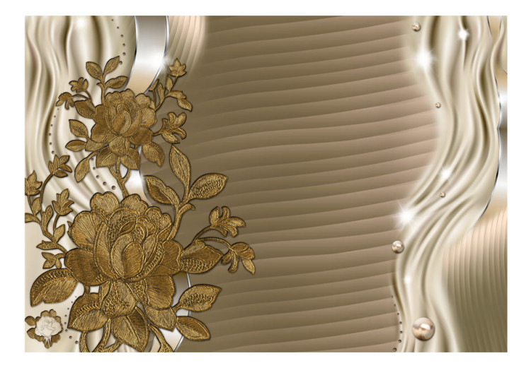 Wall Mural Floral motif - golden flowers on an abstract background in beige 96603 additionalImage 1