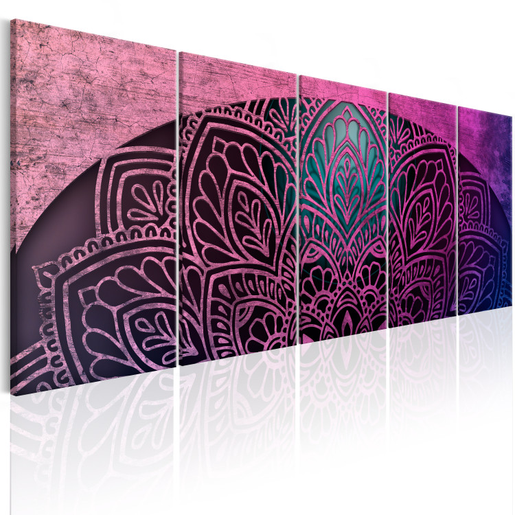 Canvas Print Arch with Mandala (5-piece) - Oriental Pattern on Pink Stone 105613 additionalImage 2