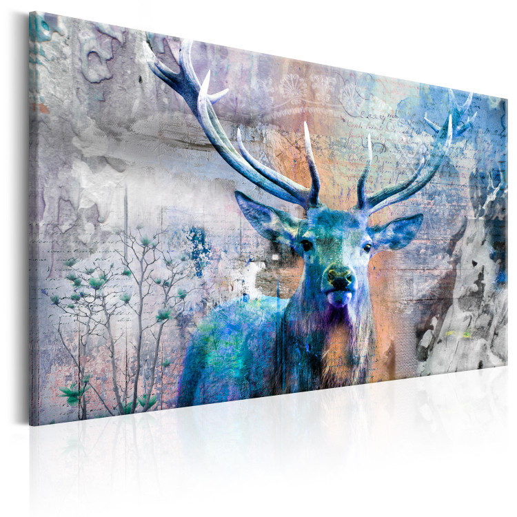 Canvas Print Blue Deer (1-piece) - Horned Animal and Texts on Wooden Background 106113 additionalImage 2
