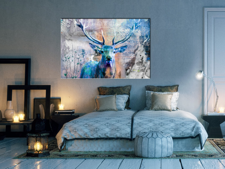 Canvas Print Blue Deer (1-piece) - Horned Animal and Texts on Wooden Background 106113 additionalImage 3