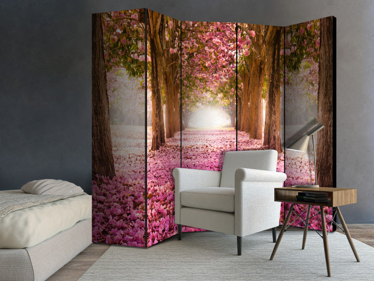 Folding Screen Pink Grove II - landscape of trees and a road strewn with pink leaves 108413 additionalImage 4