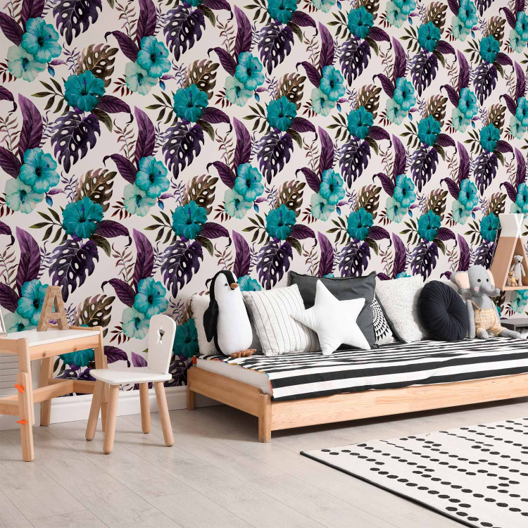Wallpaper Tropical Flowers (Turquoise) 108513 additionalImage 4