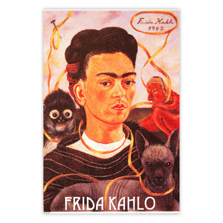 Wall Poster Frida Kahlo - composition with a colorful portrait of a woman and animals 114413