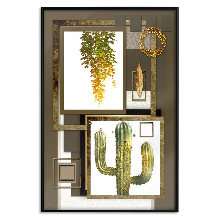 Wall Poster Tropical Plants - cactus and leaves on a background of geometric abstraction 116313 additionalImage 24