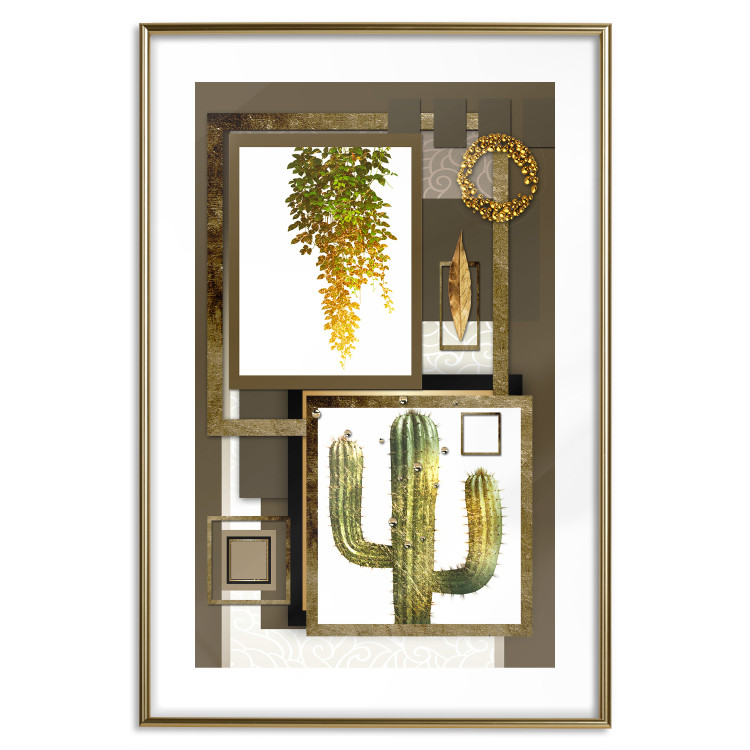 Wall Poster Tropical Plants - cactus and leaves on a background of geometric abstraction 116313 additionalImage 14