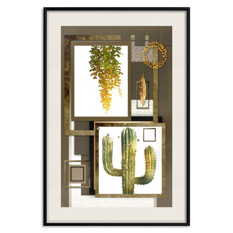 Wall Poster Tropical Plants - cactus and leaves on a background of geometric abstraction 116313 additionalImage 18