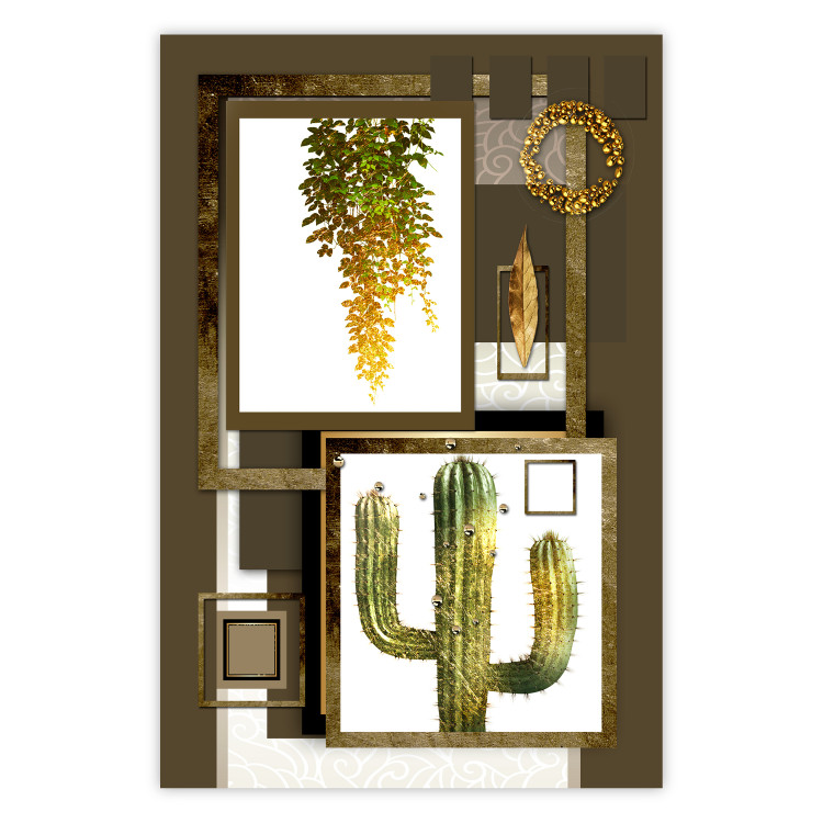 Wall Poster Tropical Plants - cactus and leaves on a background of geometric abstraction 116313