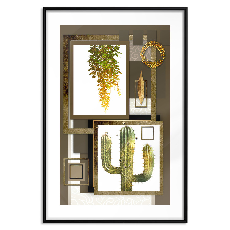 Wall Poster Tropical Plants - cactus and leaves on a background of geometric abstraction 116313 additionalImage 15