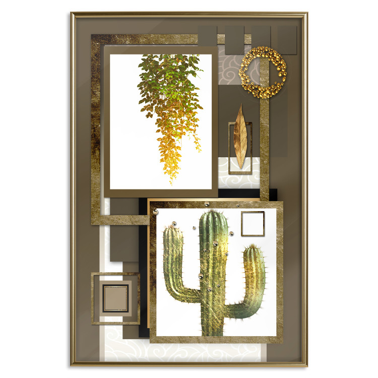 Wall Poster Tropical Plants - cactus and leaves on a background of geometric abstraction 116313 additionalImage 16