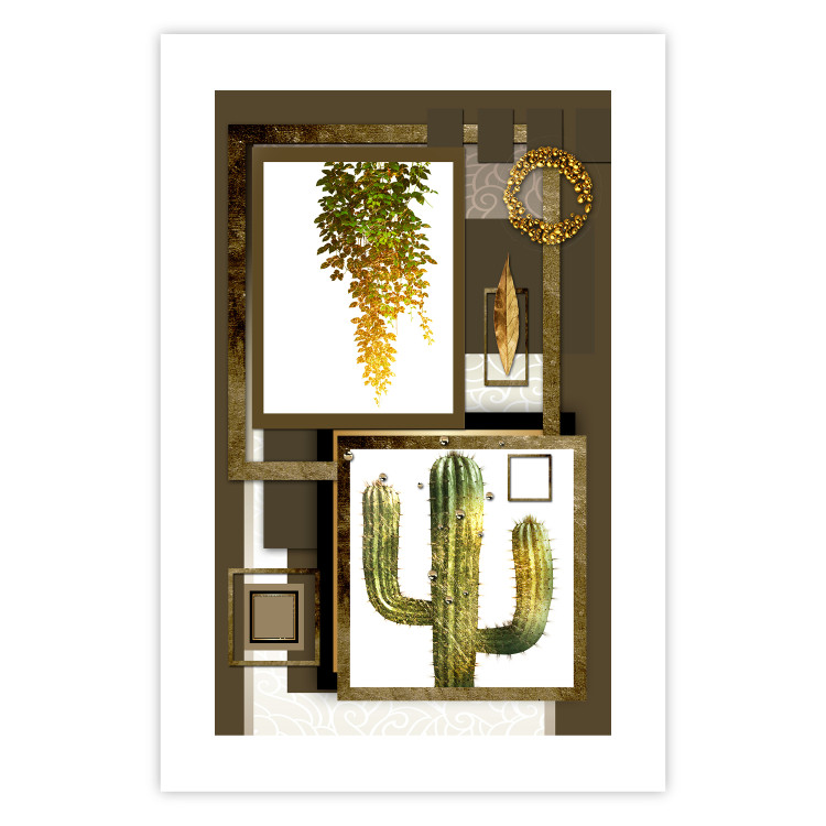 Wall Poster Tropical Plants - cactus and leaves on a background of geometric abstraction 116313 additionalImage 25