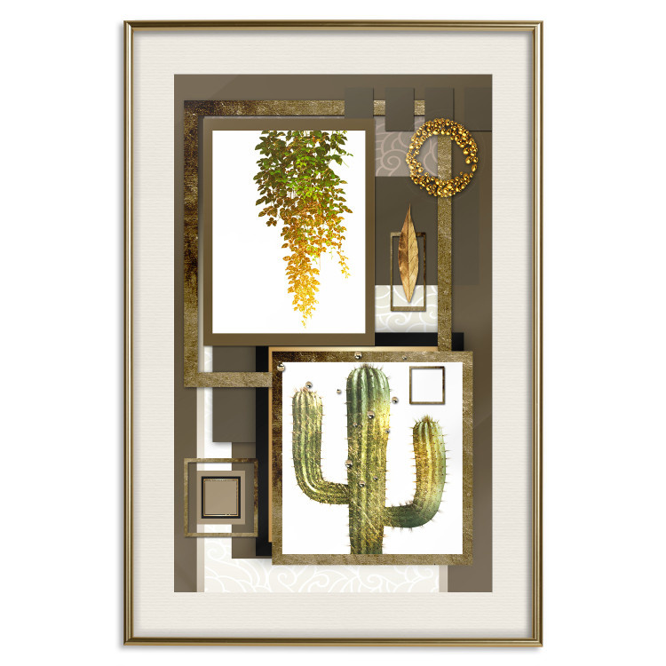 Wall Poster Tropical Plants - cactus and leaves on a background of geometric abstraction 116313 additionalImage 19