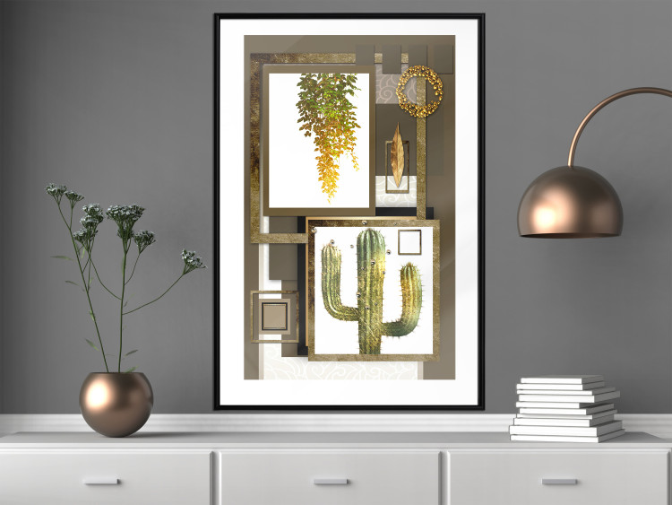 Wall Poster Tropical Plants - cactus and leaves on a background of geometric abstraction 116313 additionalImage 6