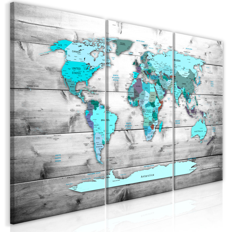Canvas World Map: Blue World (3 Parts) 122213 additionalImage 2