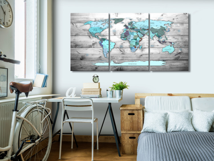 Canvas World Map: Blue World (3 Parts) 122213 additionalImage 3